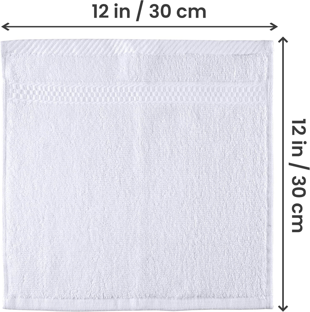 12 Pack Premium Wash Cloths, 12x12 in, 100% Cotton, White