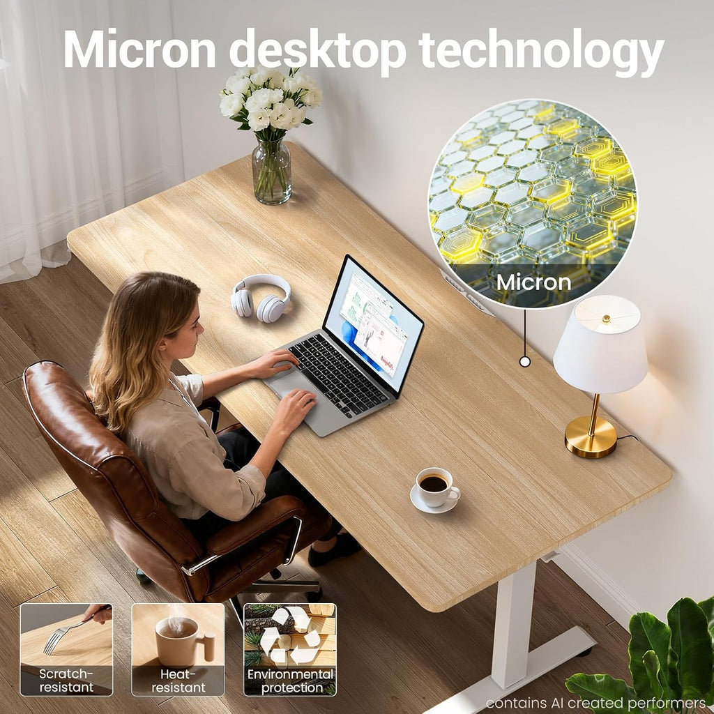 55 Inch Large Electric Standing Desk, Gaming Table, Nature | Height Adjustable Sit Stand Up Computer Tables , Study