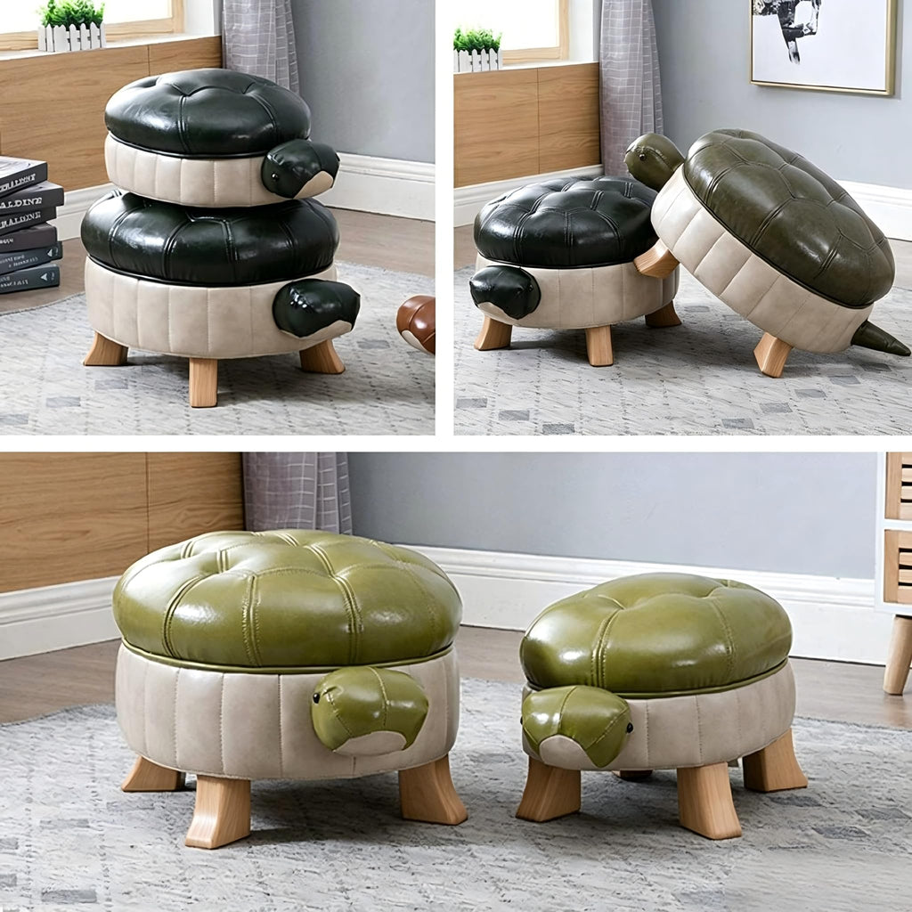 Animal Footstool Turtle Upholstered Ottoman PU Leather Pouf Wood Foot Stool Rest Bedroom Sofa Bench Seat Chair