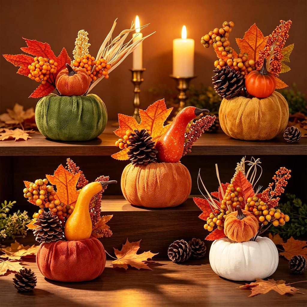 Fall Thanksgiving Pumpkins Decor for Autumn Home Indoor Decorations - Set of 5