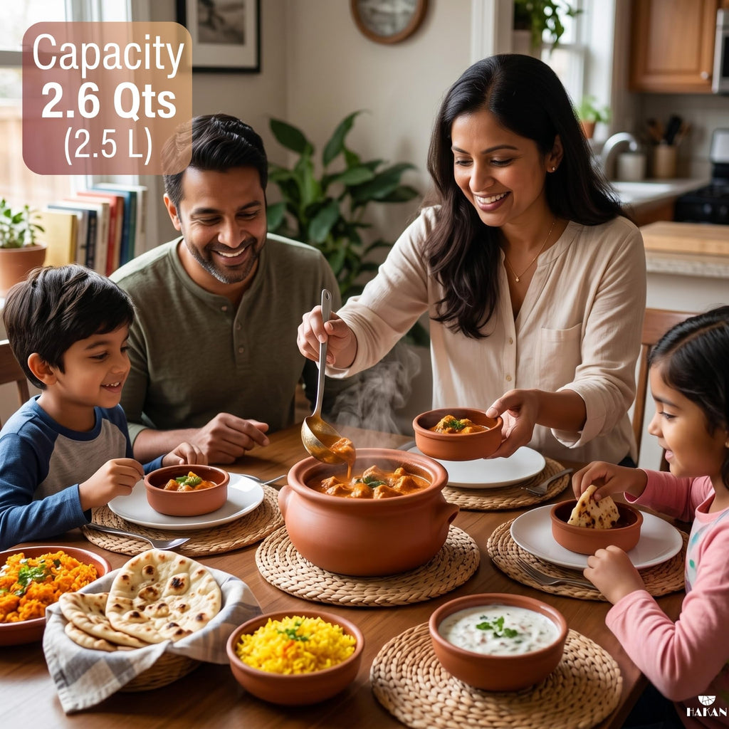 Suphan Handmade 2.6-Quart Small Clay Cooking Pot with Lid, Unglazed Natural Cookware, Terracotta Cazuela, Casserole