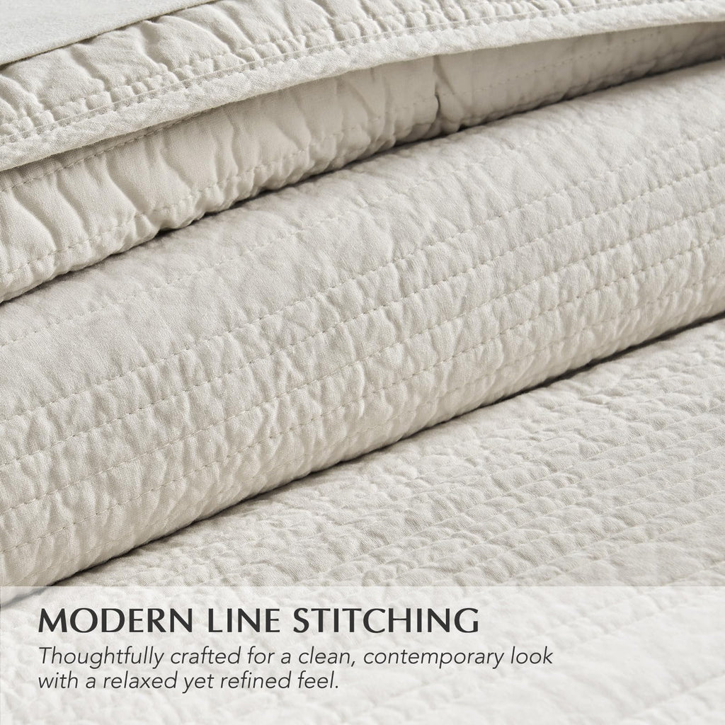 100% Cotton Modern Lines Quilt Set, Birch