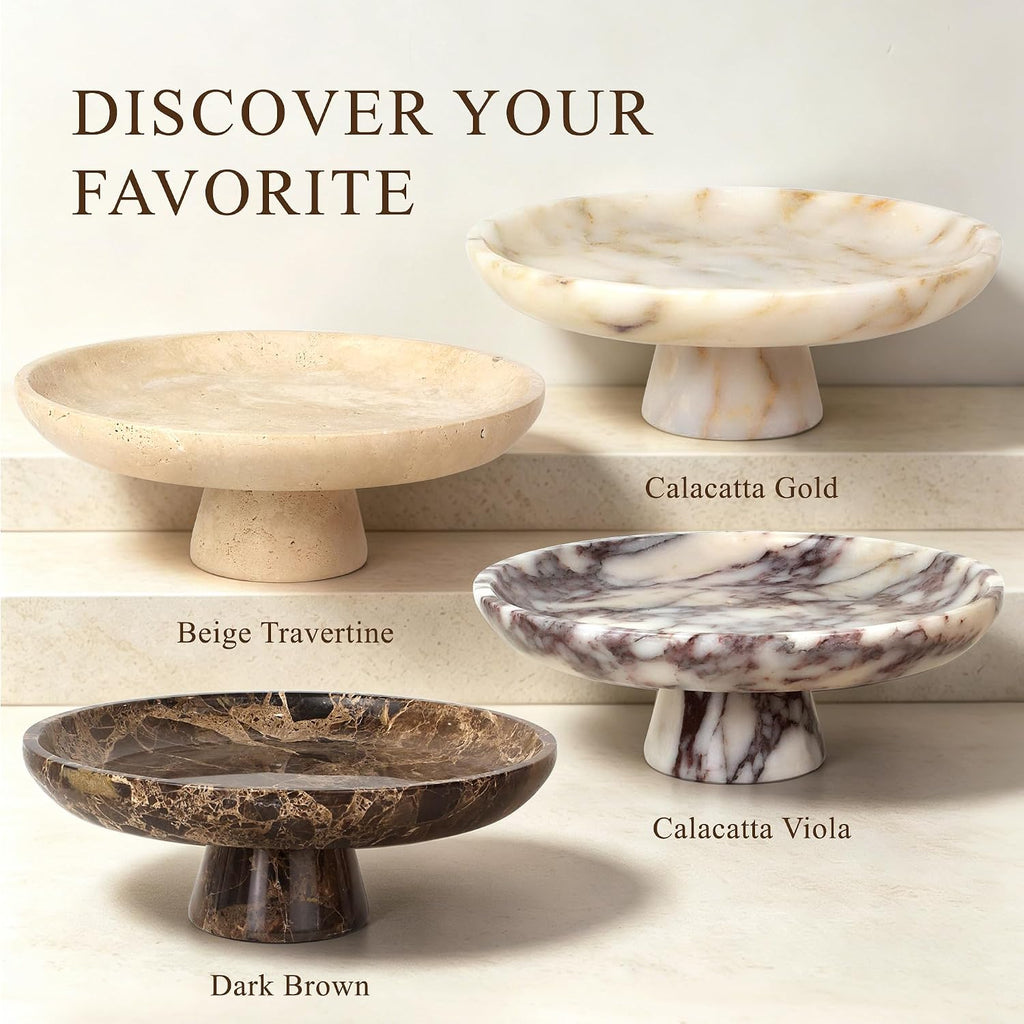 Natural Marble Fruit Bowl, Pedestal Bowl,Calacatta Viola | Natural marble pedestal bowl for fruit, keys, and decor on