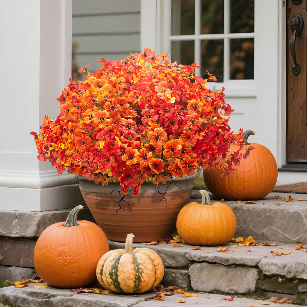 20 Bundles UV Resistant Artificial Fall Flowers Outdoor - Fake Autumn Plants for Thanksgiving Porch, Pumpkin Decor