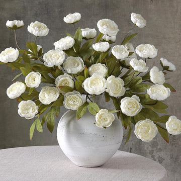 27" Artificial Silk Peony Flower Branches for Vase Home Decor(Cream) - Set of 6
