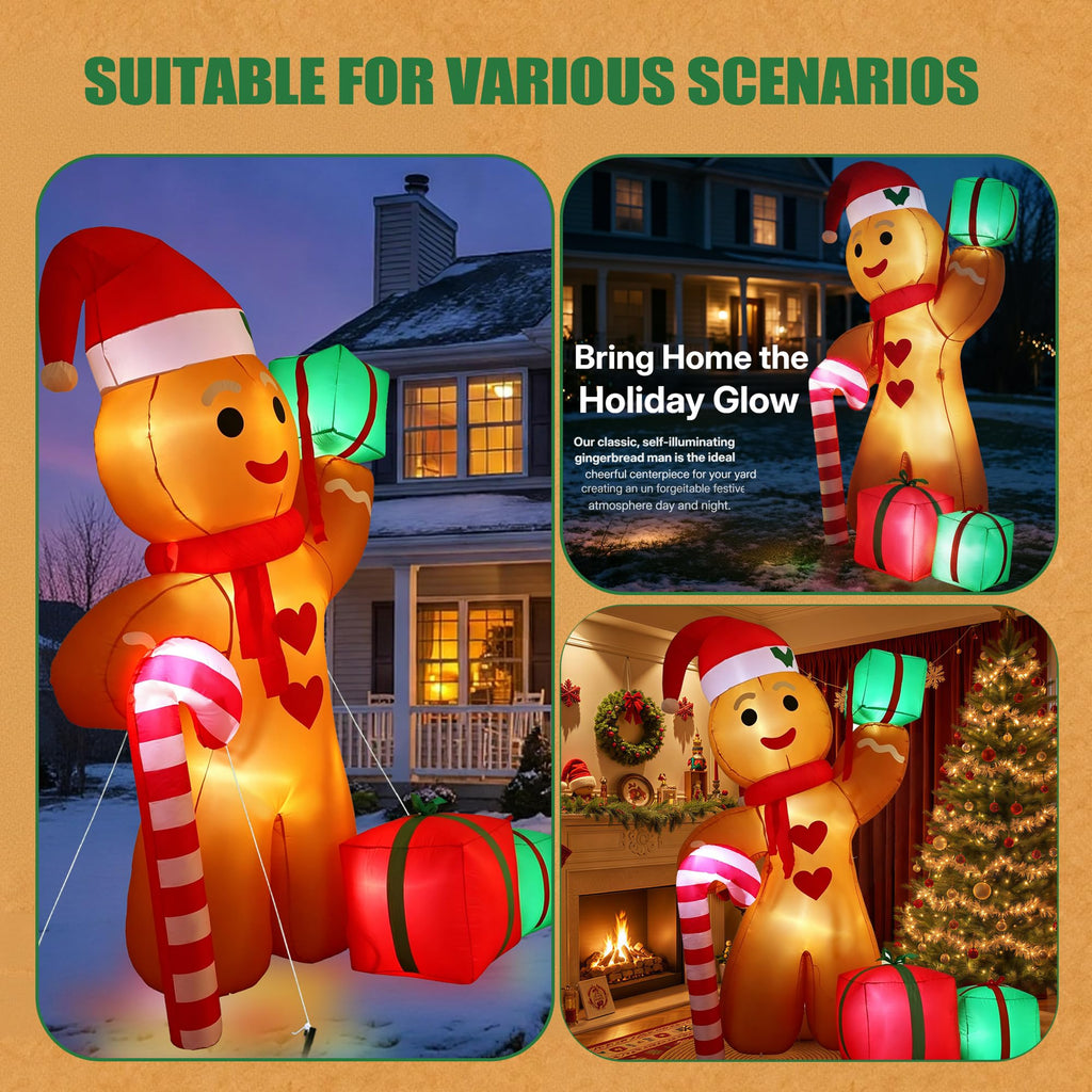 7.9FT Christmas Inflatables Gingerbread Man Candy Cane Outdoor Decor