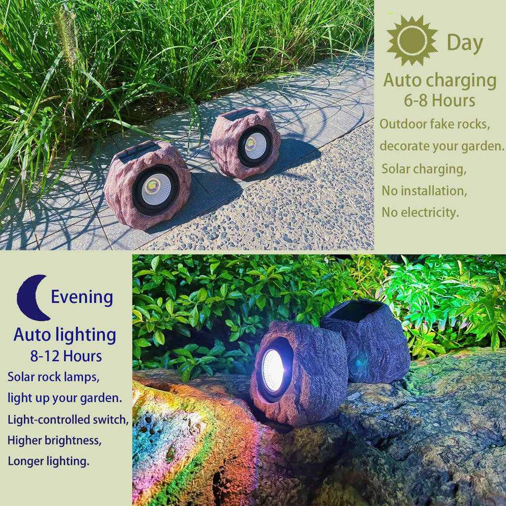 Solar Rock Lights Outdoor Waterproof, 4 Pack LED Colored Garden Rock Solar Light, Stone Statue Bright Solar Spot