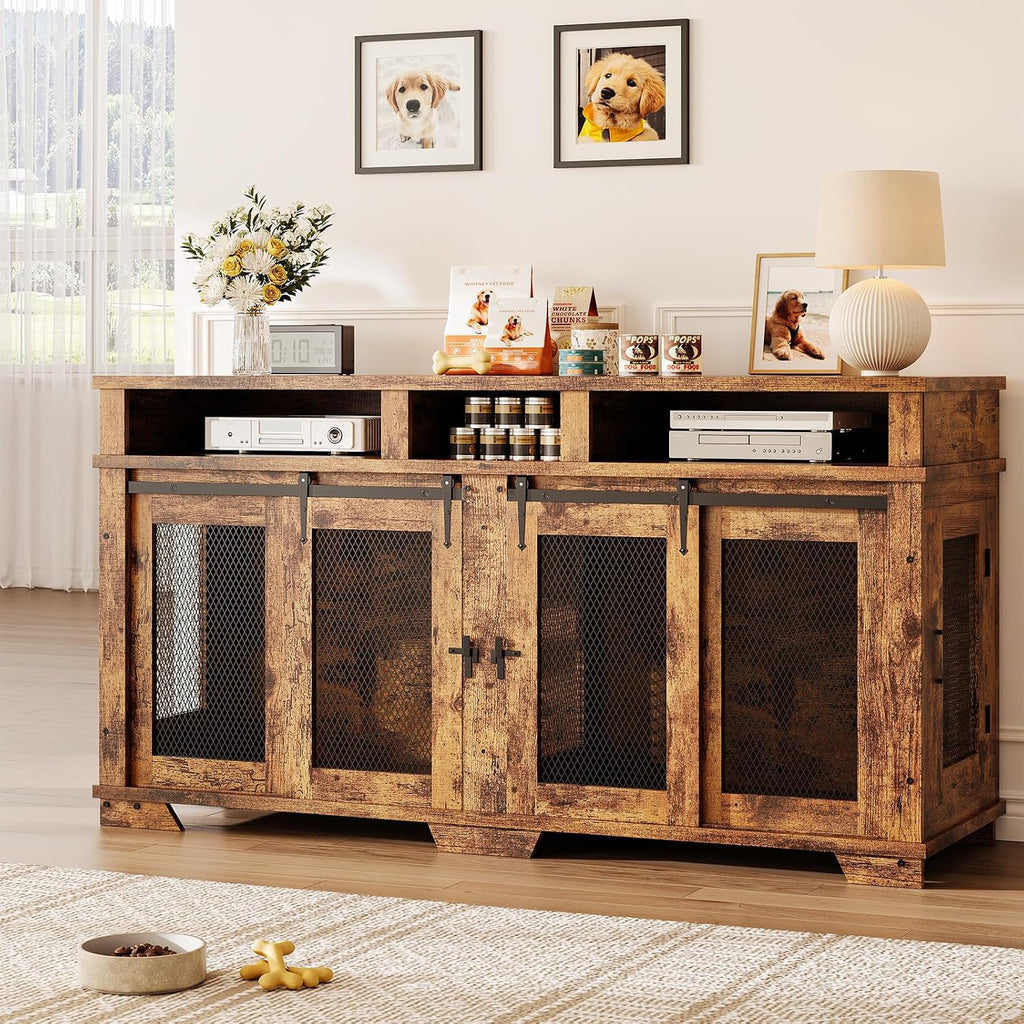 Dog Crate Furniture for 2 Dogs, Extra Large Double Dog Kennel Indoor with Removable Divider and Storage Drawers