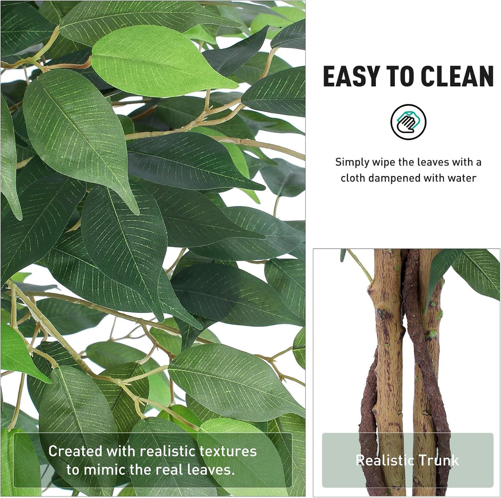 Artificial Ficus Tree 4ft, Artificial Plants Indoor with Realistic Leaves & Trunk, Fake Plants Living Room Decor.