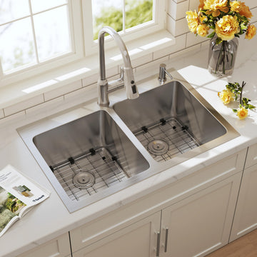 33 Inch Drop In Double Bowl Handmade Topmount 33x22 Kitchen Sink