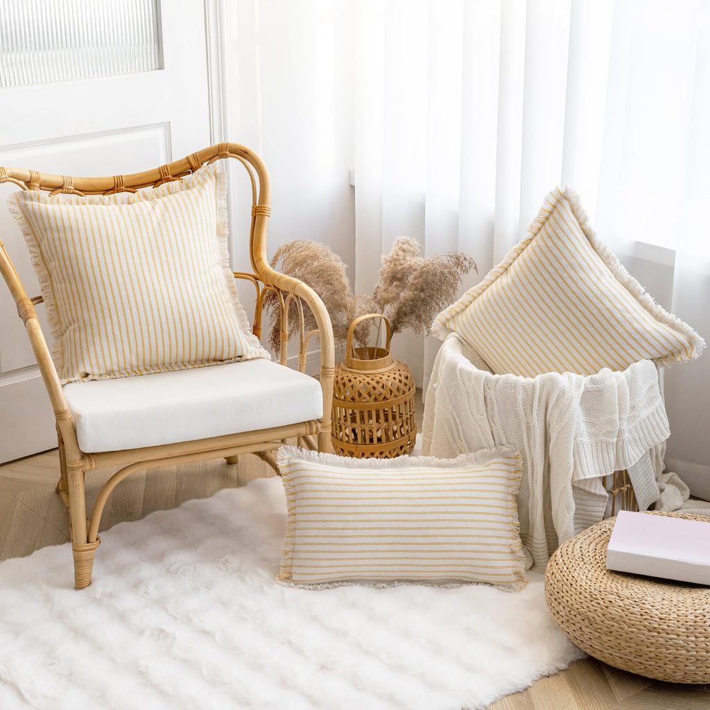 Throw Pillow Covers 22x22 Boho Striped Pillow Cases with Tassel