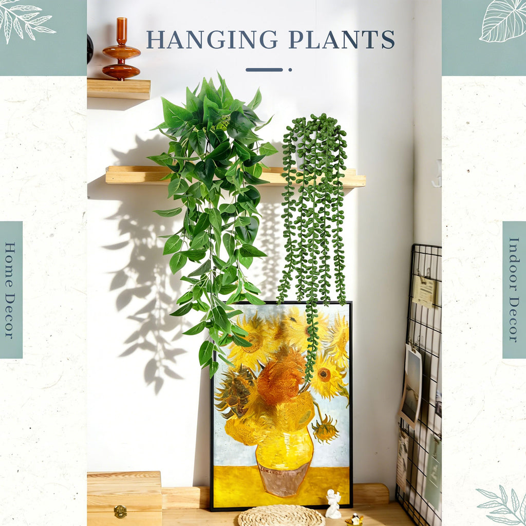4Pcs Fake Hanging Plants with White Pots for Bright Shelf Decor
