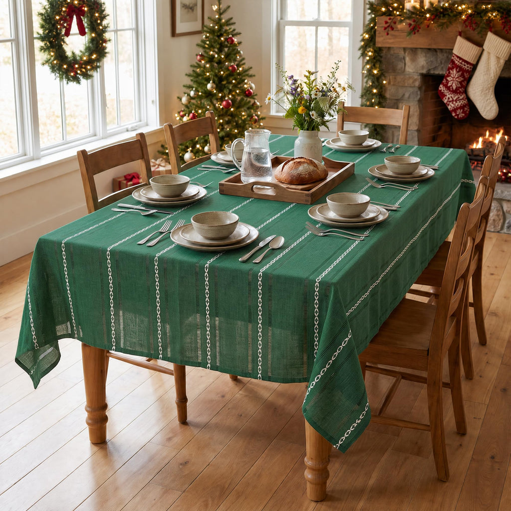 Christmas Green Rectangular Tablecloth, 60×84 Inch, Home Decor