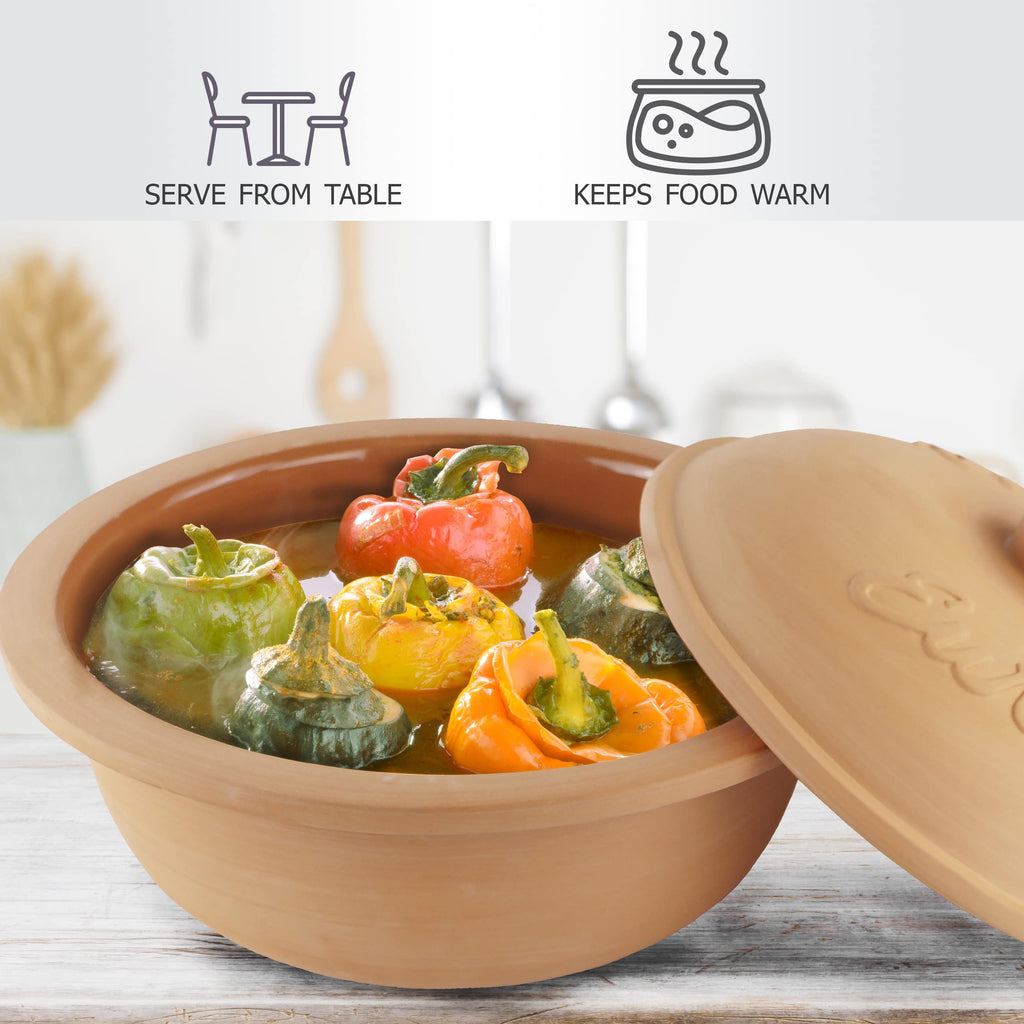 Eurita 4 Quart Terracotta Clay Non Stick Dutch Oven - Natural, Lead Cadmium‐Free, Oven & Microwave Safe, Rustic