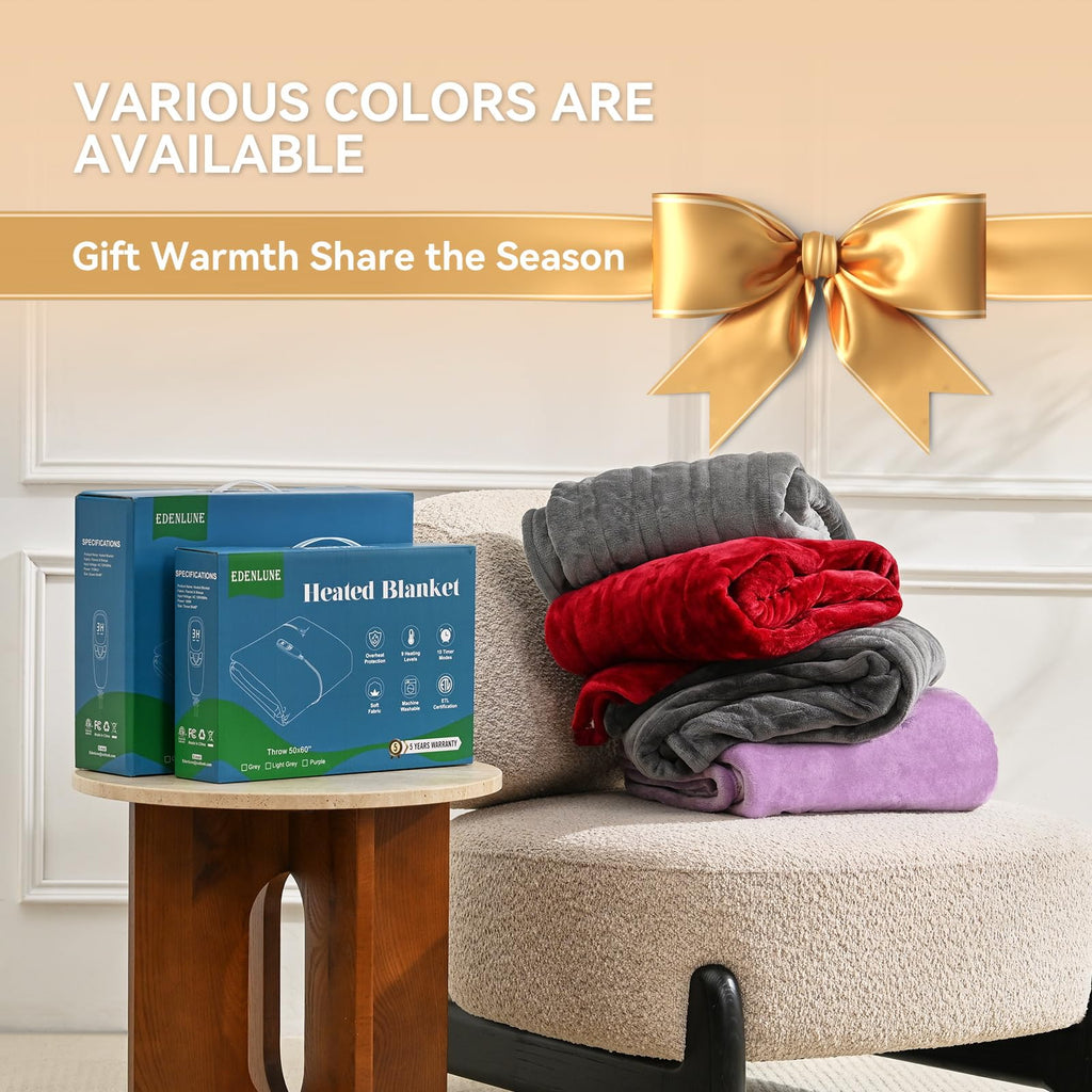 Heated Electric Blanket Queen Size 84"x90" Heating Blanket with Dual Control 9 Heating Levels 10 Timer Modes Auto