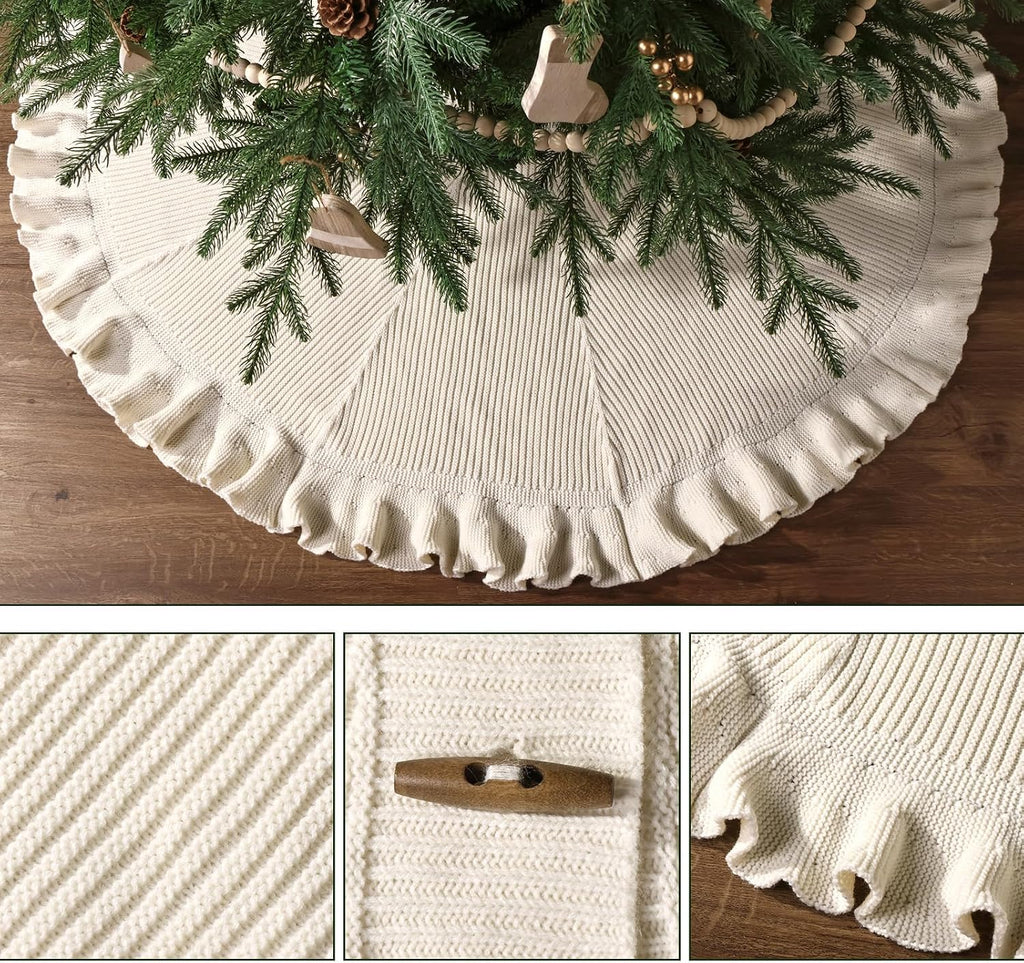 Knit Christmas Tree Skirts, Neutral Tree Skirt, Cozy Christmas Decorations