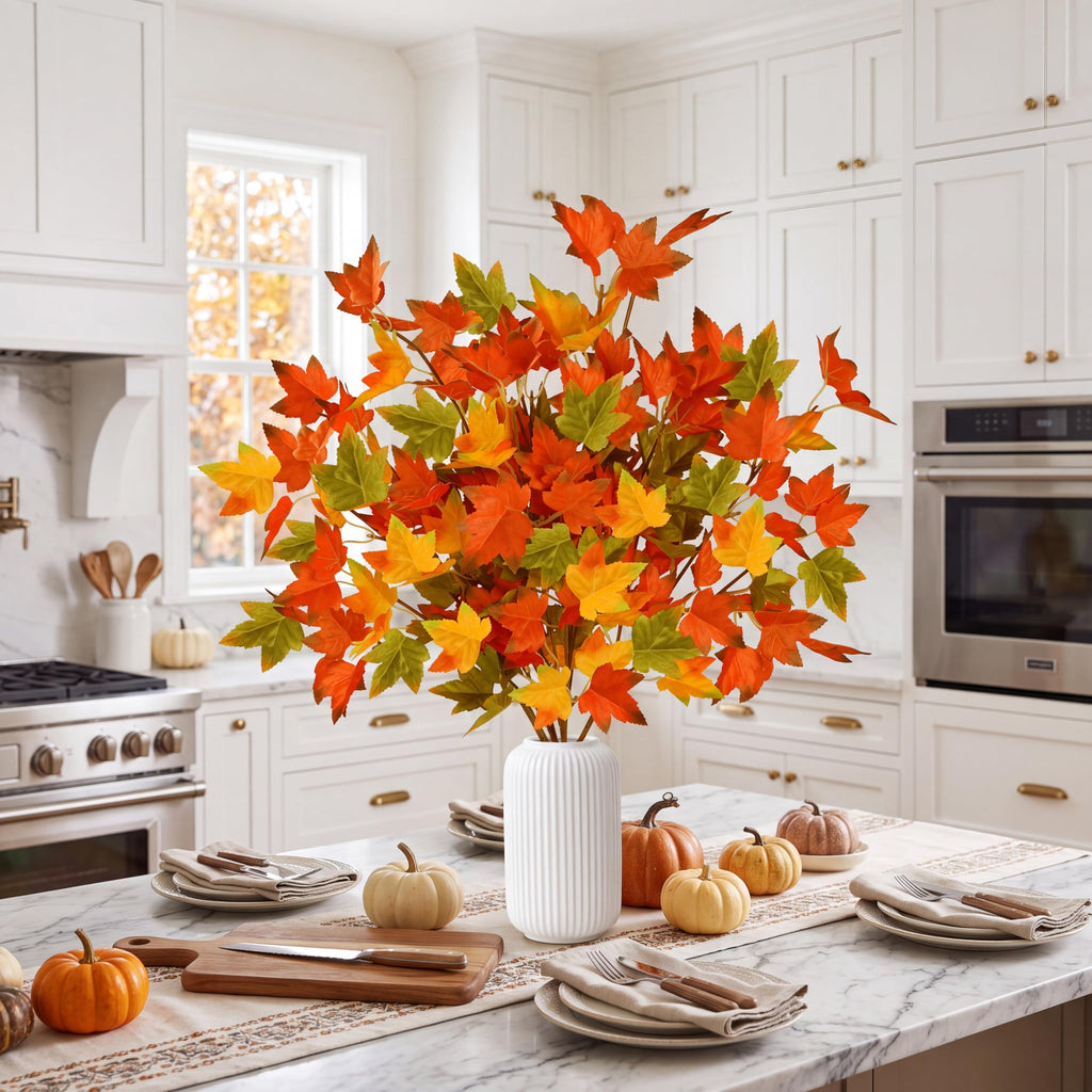 6 Pack Artificial Maple Leaves Branches Fall Greenery Stem Autumn Faux Fall Leaves Silk Faux Plants for Vase Indoor