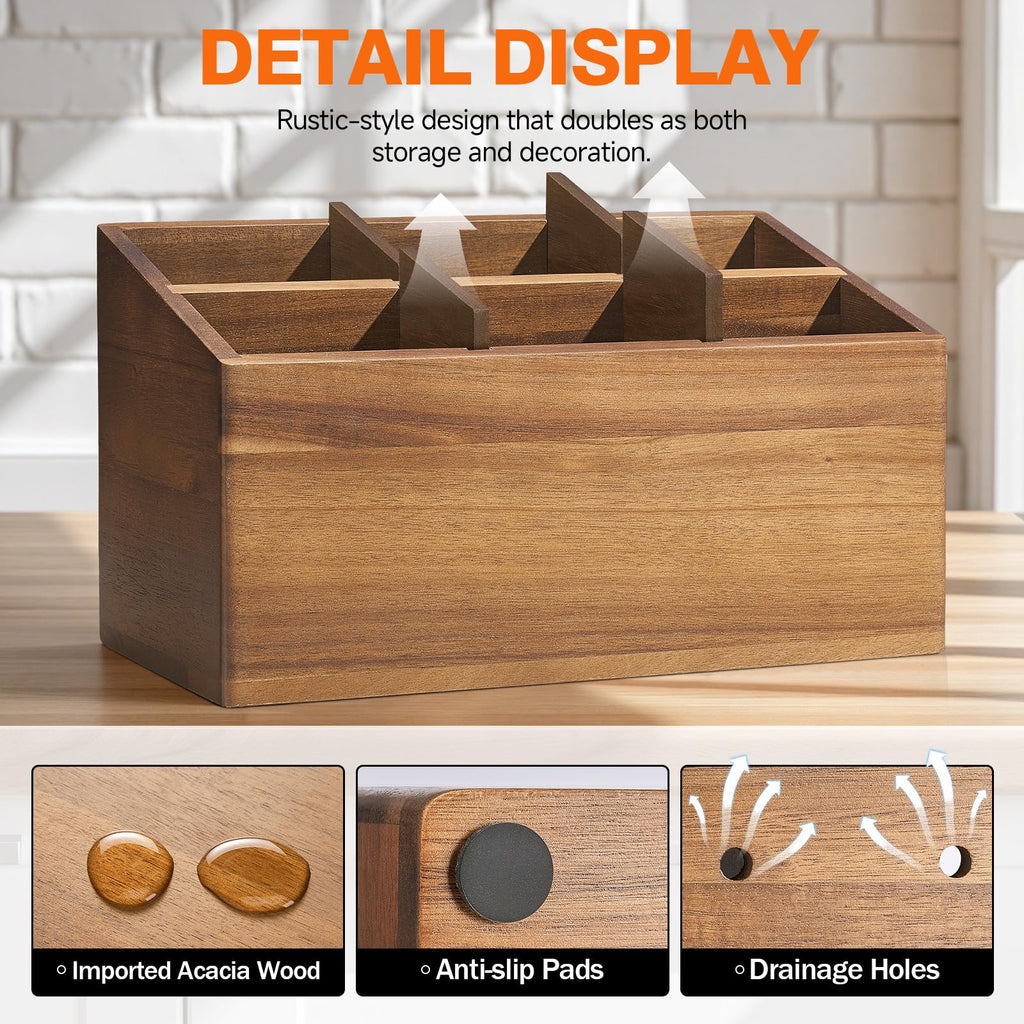Kitchen Utensil Holder for Countertop, Wooden, Inclined Open Design