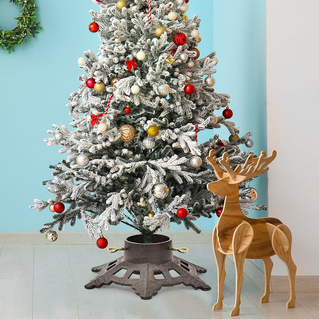 Cast Iron Christmas Tree Stand with Snowflake Base, Max 3.5in Trunk