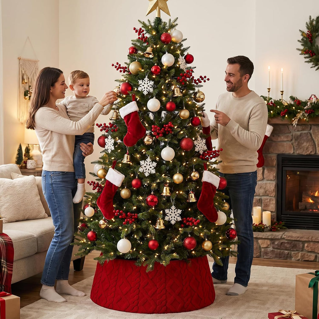Christmas Tree Collar 28-36 Inch, Diamond Faux Fur Tree Collar Plush Christmas Tree Skirt Adjusted Xmas Tree Ring for