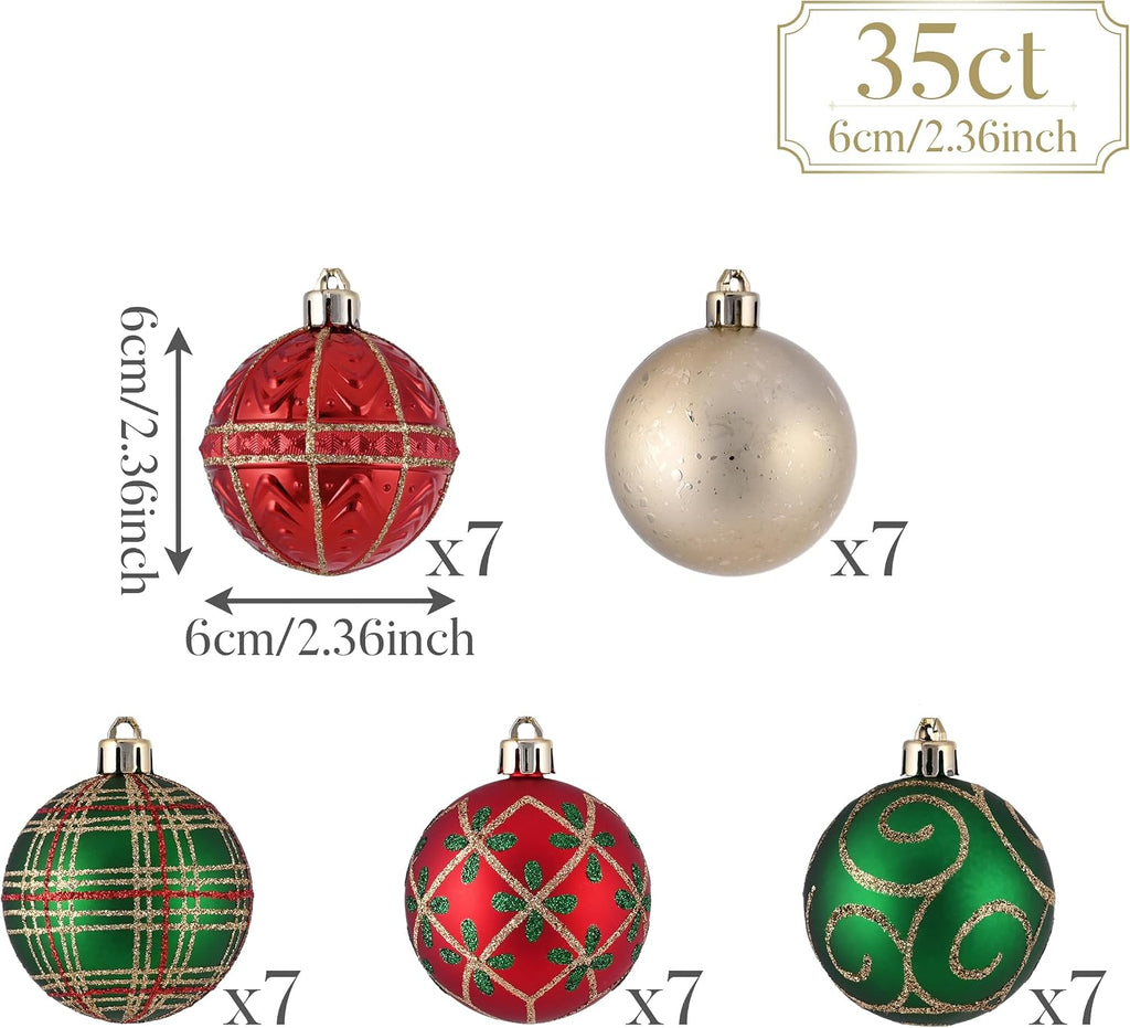 Christmas Tree Decorations Ball Ornaments 2.36 Inches - Set of 35