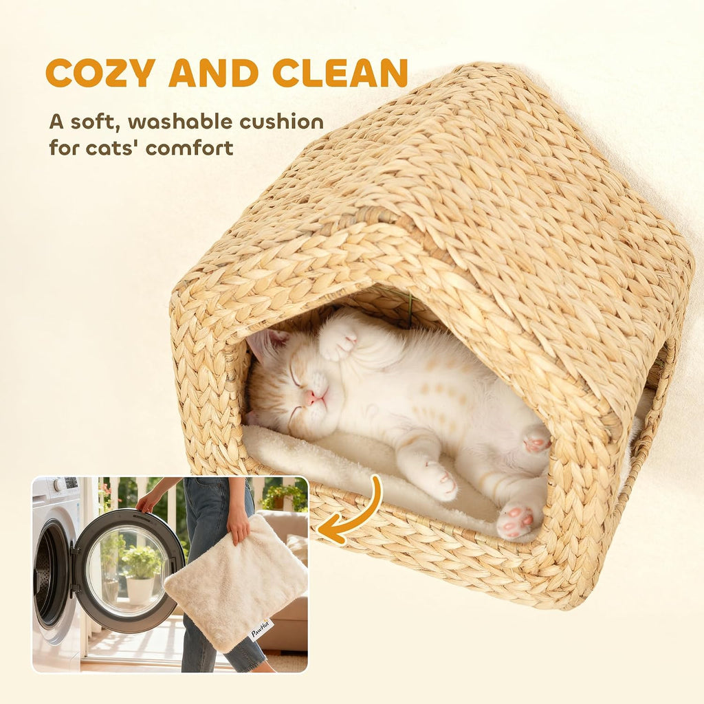 Wall Mounted Cat House Washable Cushion Indoor Kittens Natural