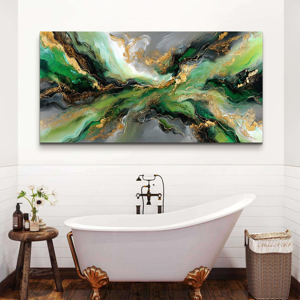 Emerald Green Abstract Wall Art Green and Gold Wall Decor Marble Canvas Picture Above Couch Artwork Decorations