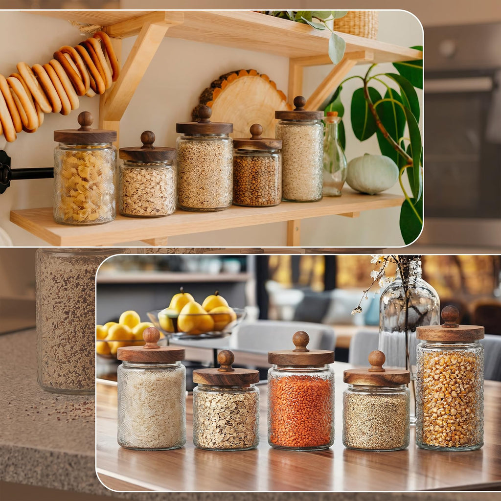 5 Pcs Vintage Glass Canisters Kitchen Glass with Lid, Transparent