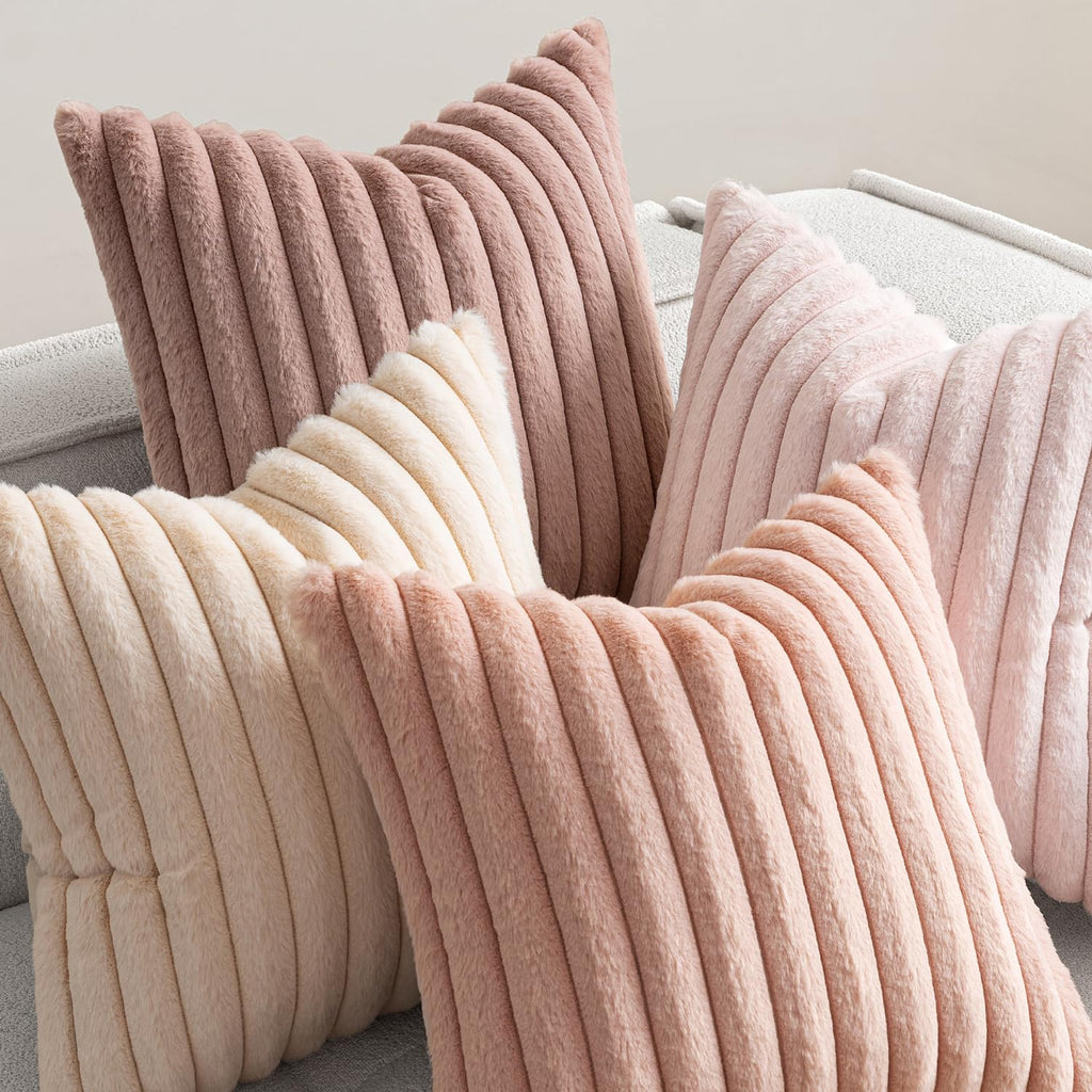 Faux Fur Plush Euro Decorative Throw Pillow Covers 24x24, Pink