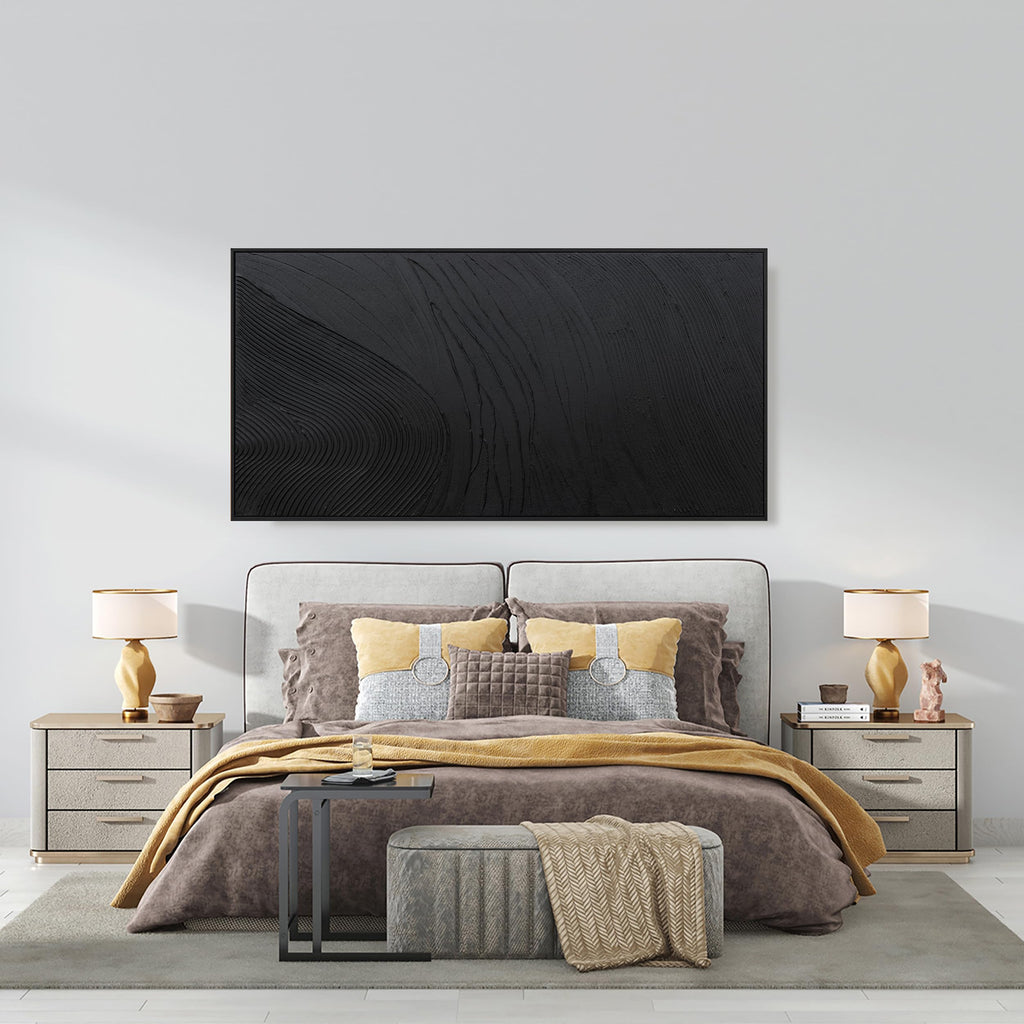 Framed Black Hand Painted Abstract Wall Art 24"X 48"