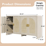 Rattan Sideboard Buffet Cabinet with Storage, 55" Accent Cabinet with Arch Doors & Adjustable Shelves