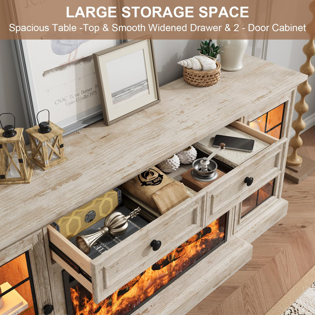 Fireplace TV Stand Up to 80" TVs, 70'' Modern Entertainment Center with 36" Electric Fireplace & LED Lights