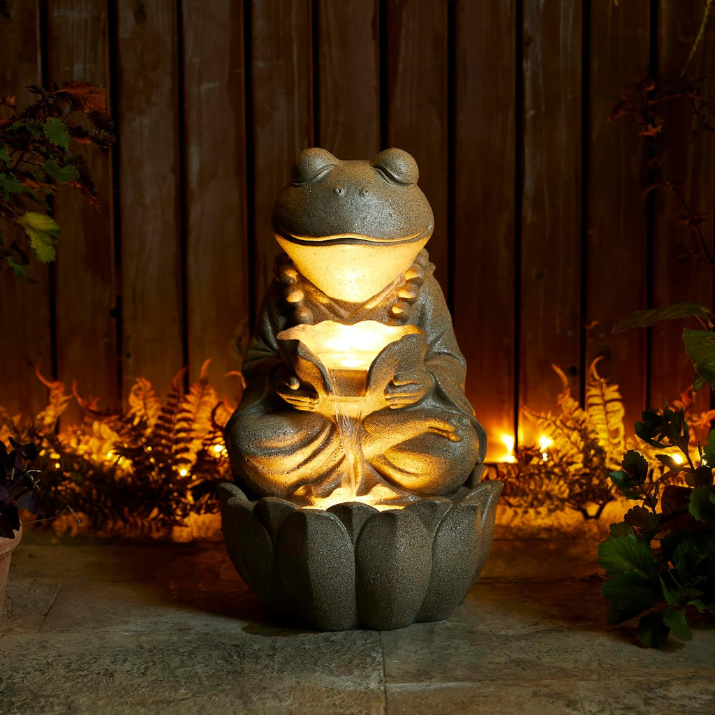 Outdoor Fountains and Waterfalls Zen-Style Frog Water Fountains with LED & Pump, Patio Water Fountain Yard Fountain 2