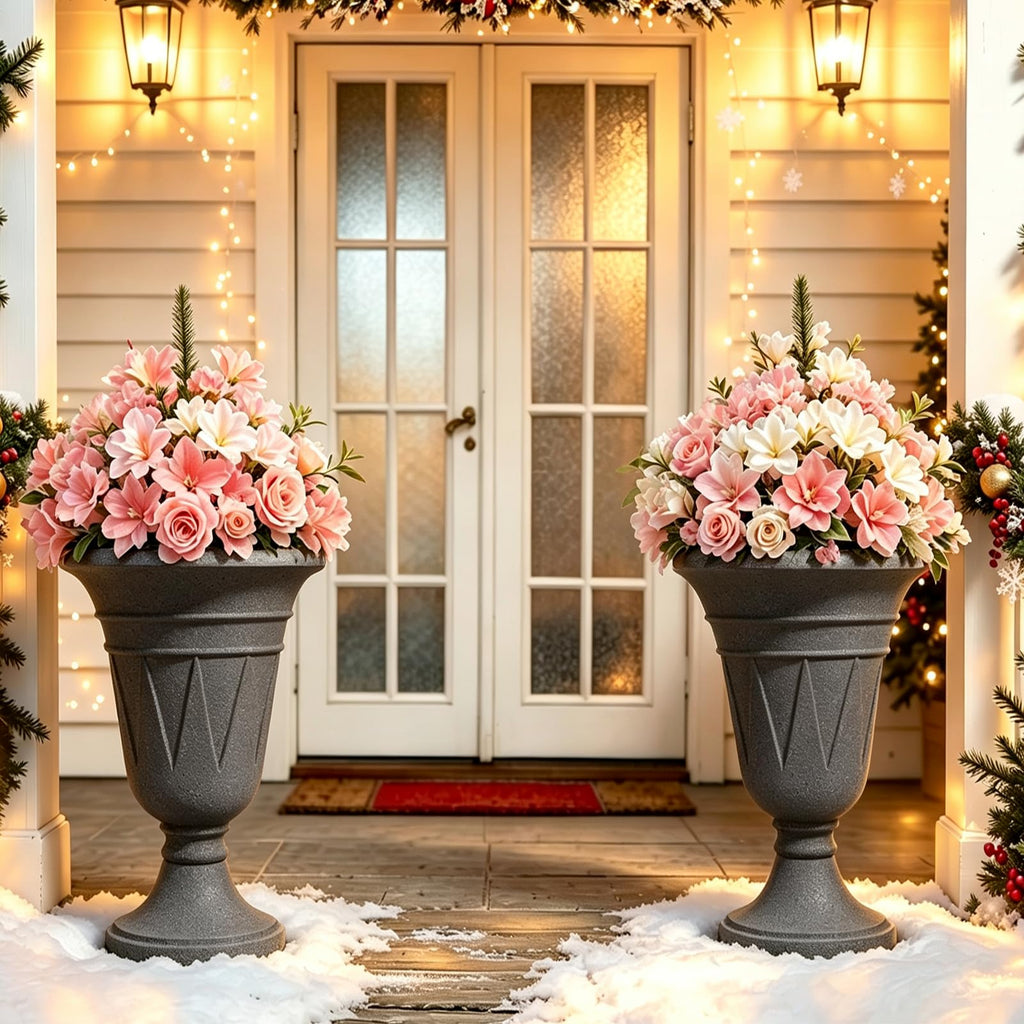 24" Tall Urn Planters for Outdoor Plants Set of 2 - Grey Trophy