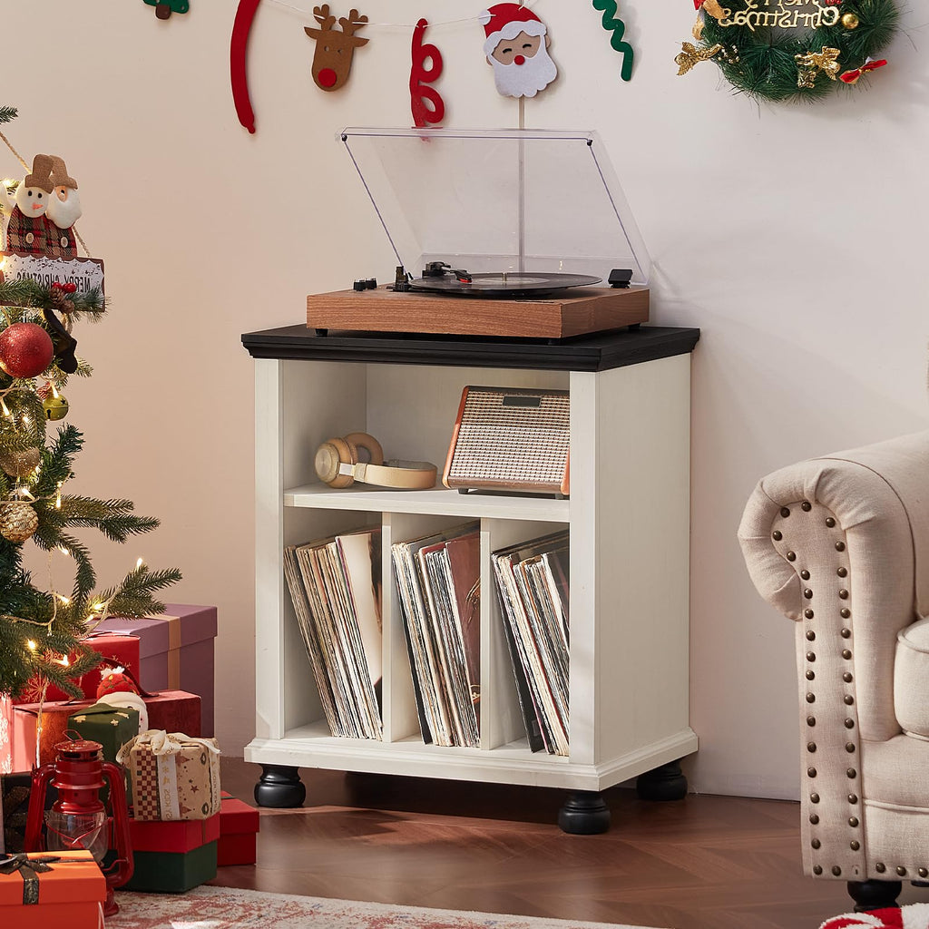 24" Wide Record Player Stand with Vinyl Record Storage, White