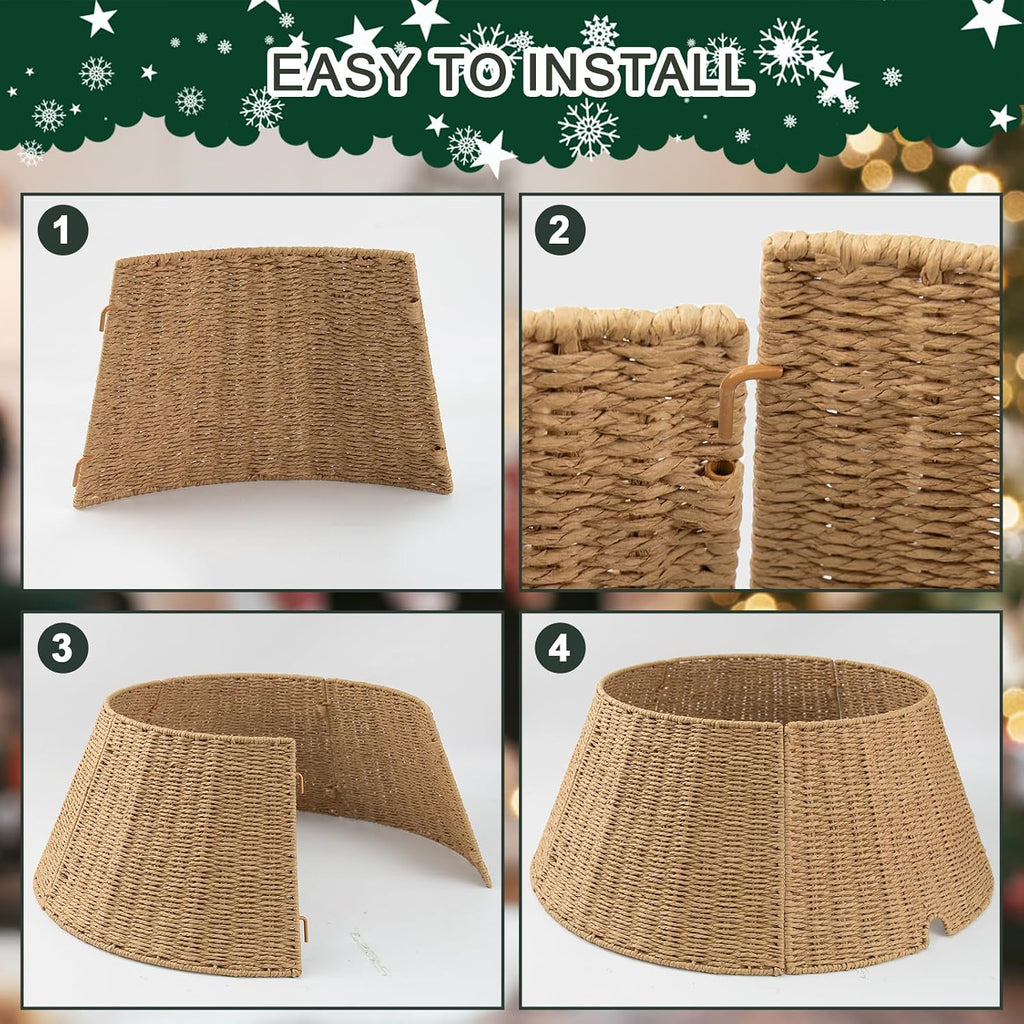 Christmas Tree Collar,24in Woven Christmas Tree Collars for Artificial Trees,Rattan Ring Base Cover Rustic &