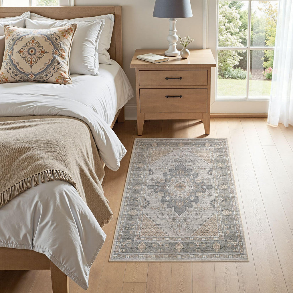 Area Rug 2x3 Doormat - Washable Vintage Oriental Farmhouse Soft Thin Indoor Carpet Bedroom Hallway Entryway Kitchen