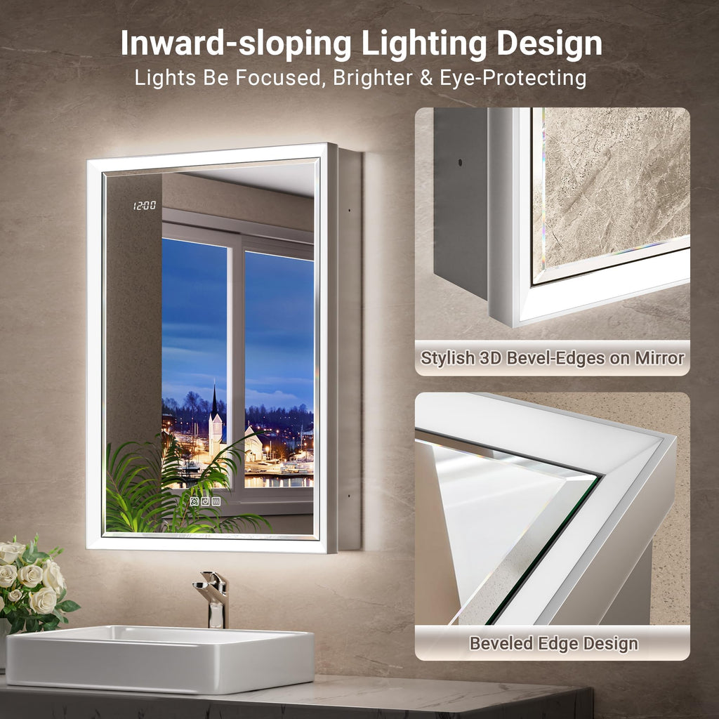 Beveled Lighted Medicine Cabinet with Mirror & Lights -20x26 Surface or Recessed Mirrored Medicine Cabinet with