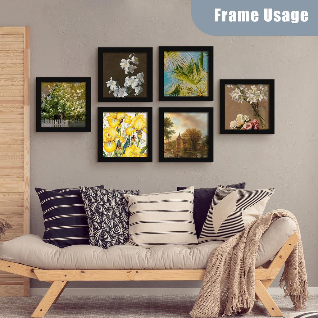 8x8 Picture Frame Set of 10, Display Pictures 8x8 Prints Without Mat, Tabletop or Wall Mounting, Black