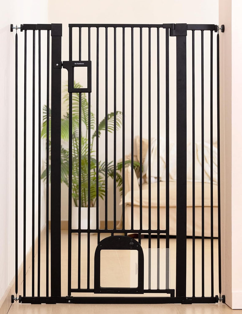55" Extra Tall Pet Gate with Cat Door, 29"-43" Dog Gate Indoor