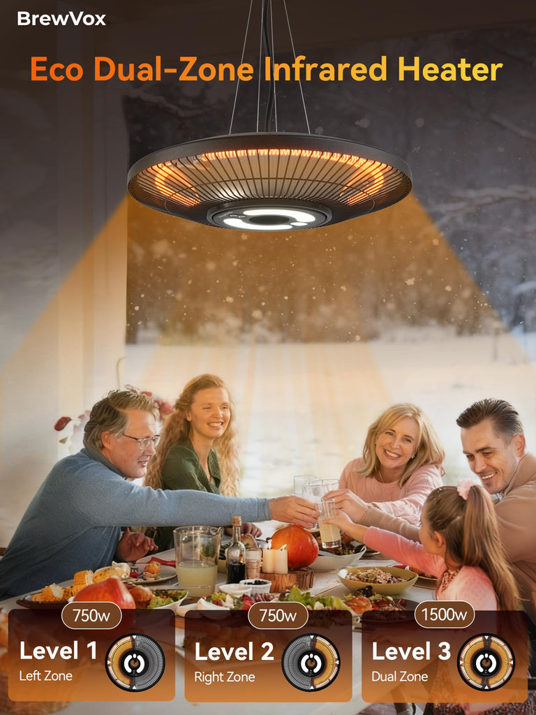 Hanging Patio Heater, Electric Outdoor Infrared Ceiling Heater with LED Light, Smart App & Remote, 24H Timer