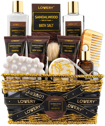 Mens Gift Set, 14Pc Sandalwood Bath Gift Set, Personal Self Care Kit, Gifts from Son, Relaxing Man Gift Basket for