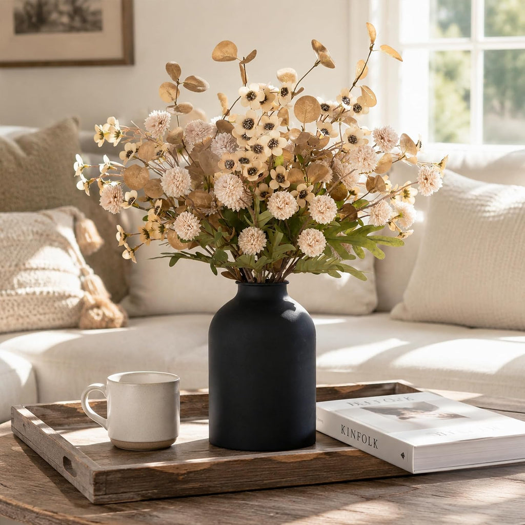 Beige Faux Flowers in Vase for Dining Table Centerpiece Decor