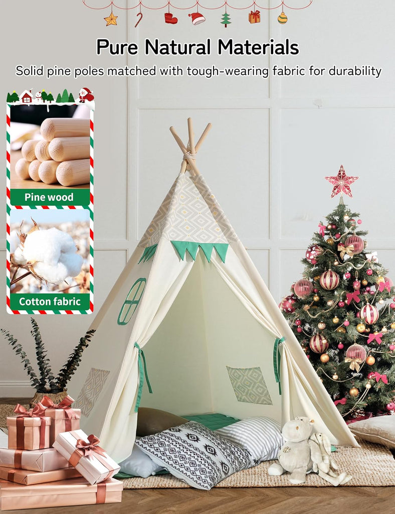 Teepee Tent for Kids, Cotton Play Tent with LED Lights
