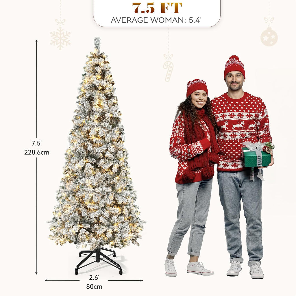 Snow Flocked Pencil Christmas Tree with Lights