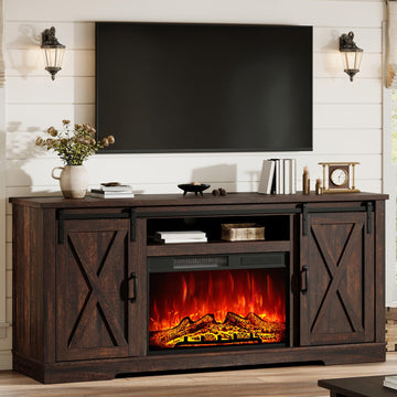 Fireplace TV Stand with Sliding Barn Door for TVs up to 75"