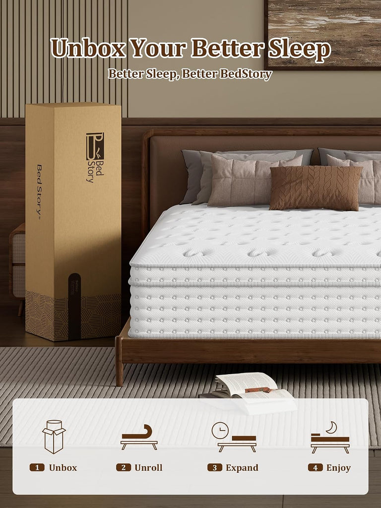 Extra Firm King Mattress 14 Inch, Hybrid King Size Mattress in a Box, Back Pain Relief, Luxury Pocket Spring