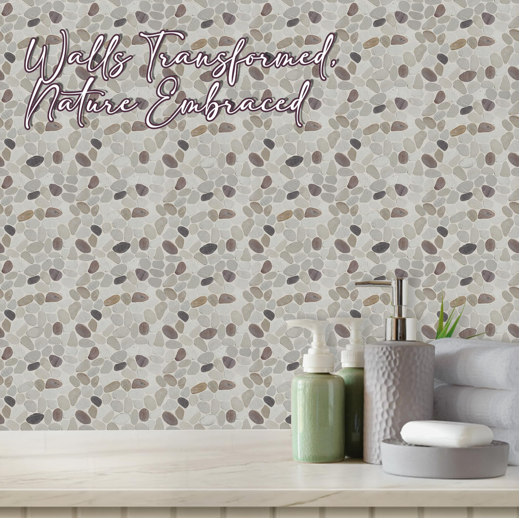 Cherry Sliced Pebble Mosaic, Tumbled Stone Backsplash Tiles Walls, Shower and Bathroom Floors, and Outdoor Areas (12"