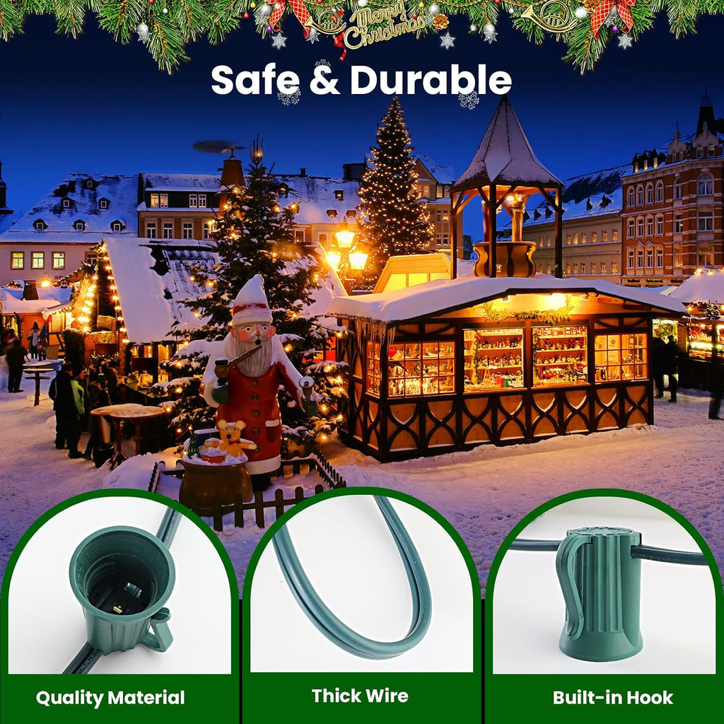 Commercial 300FT C9 Christmas Light Sockets Set Spool, Green Wire