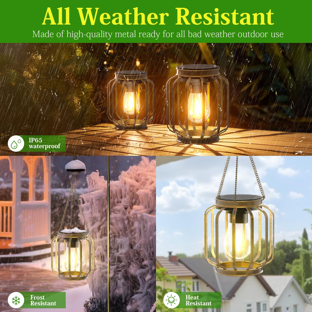 Lanterns Outdoor Waterproof Metal Hanging Solar Lantern Lights Bronze